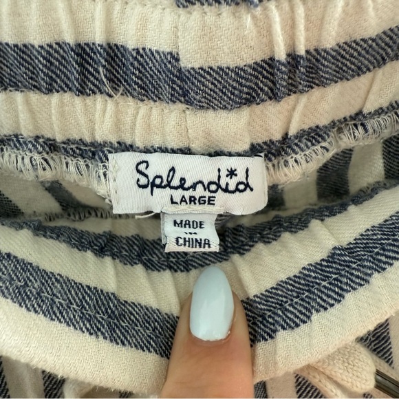 Splendid blue & white striped cotton linen wide leg cropped pants - Large - Picture 6 of 7